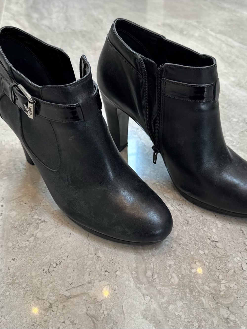 Lauren Ralph Lauren Black Leather Ankle Booties with Buckle